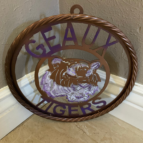 12",18",24",32" GEAUX TIGERS CUSTOM VINTAGE METAL CRAFT TEAM WALL ART HANDMADE