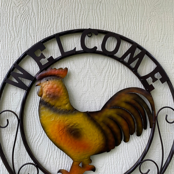 WELCOME 24" ROOSTER & METAL SCROLL STYLE WESTERN HOME DECOR HANDMADE NEW-#EH10143