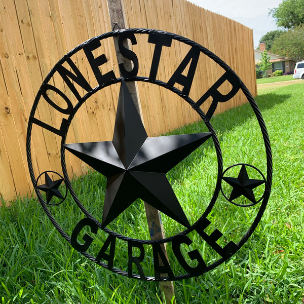 LONESTAR GARAGE STYLE CUSTOM BARN NAME STAR LONESTAR GARAGE METAL NAME BARN STAR WITH TWISTED ROPE RING 3d STAR ART WESTERN HOME DECOR RUSTIC BROWN
