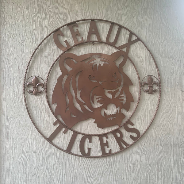 12",18", 24", 32", 36" GEAUX TIGERS HAMMERED COPPER CUSTOM METAL VINTAGE CRAFT SIGN TEAM HANDMADE