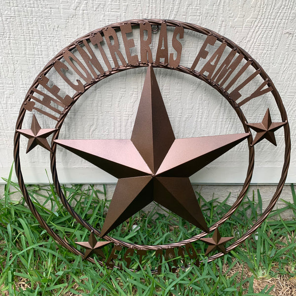 KOLET FAMILY STYLE YOUR CUSTOM FAMILY NAME STAR METAL BARN STAR ROPE RING KOLET FAMILY WESTERN HOME DECOR VINTAGE RUSTIC BROWN NEW HANDMADE 24",32",34",36",40",42",44",46",50"