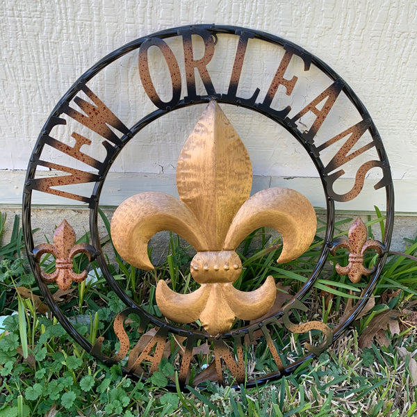 18", 24", 32" NEW ORLEANS SAINTS METAL SIGN WALL ART WESTERN HOME DECOR RUSTIC GOLD & BLACK ART NEW