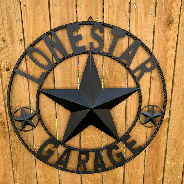 LONESTAR GARAGE STYLE CUSTOM BARN NAME STAR LONESTAR GARAGE METAL NAME BARN STAR WITH TWISTED ROPE RING 3d STAR ART WESTERN HOME DECOR RUSTIC BROWN