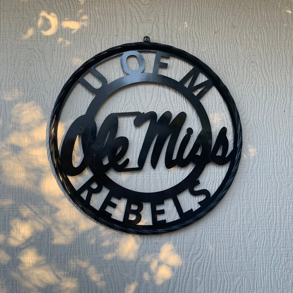 12",18",24",32" OLE MISS REBELS MISSISSIPPI BLACK CUSTOM VINTAGE METAL CRAFT TEAM SIGN HANDMADE RUSTIC BLACK