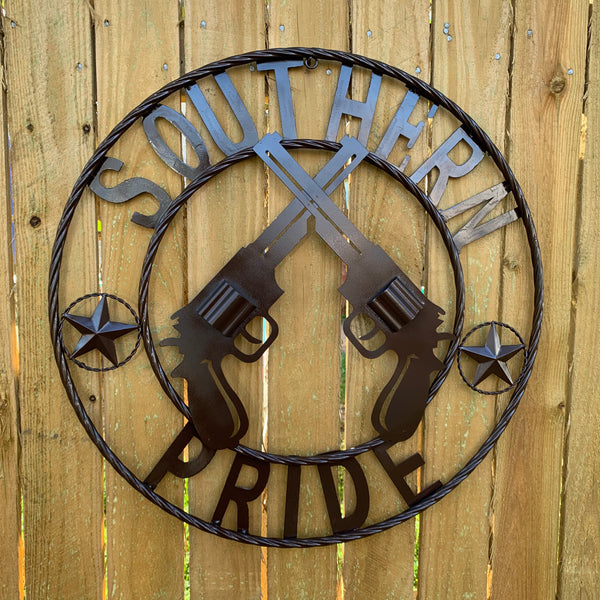 #SI_XL2132 SOUTHERN PRIDE 24" GUNS PISTOLS BROWN METAL WALL ART WESTERN HOME DECOR NEW