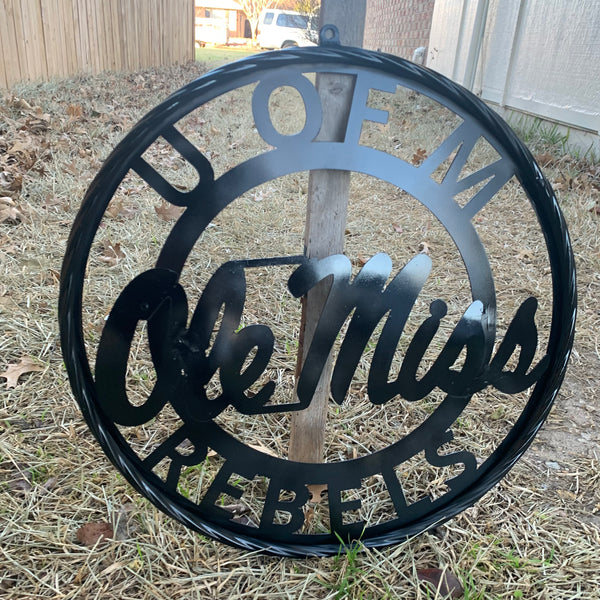 12",18",24",32" OLE MISS REBELS MISSISSIPPI BLACK CUSTOM VINTAGE METAL CRAFT TEAM SIGN HANDMADE RUSTIC BLACK