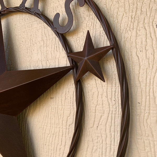 24", 32",36",40" TEXAS 1836 RUSTIC BROWN BARN STAR METAL WALL WESTERN HOME DECOR HANDMADE