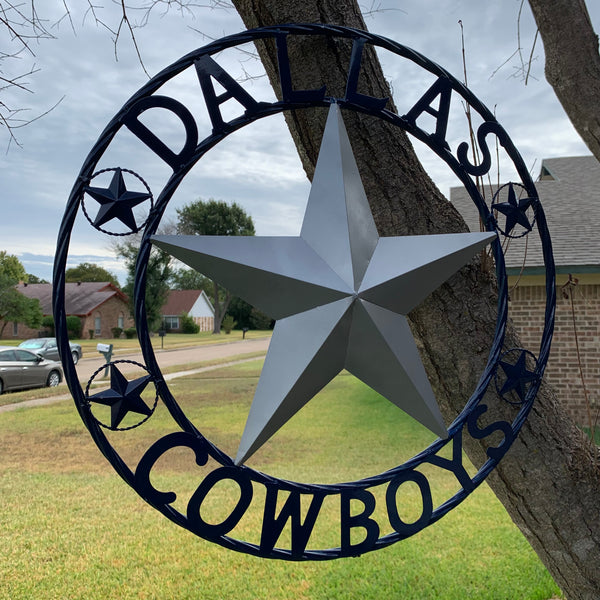 DALLAS COWBOYS SILVER & NAVY BLUE BARN STAR CUSTOM METAL VINTAGE LONE STAR WESTERN HOME DECOR HANDMADE 24",32",36",40",42",44",46",48",50"