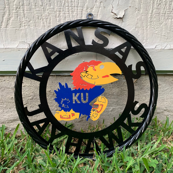 KANSAS JAYHAWKS METAL CUSTOM VINTAGE CRAFT WALL ART TEAM SIGN HANDMADE