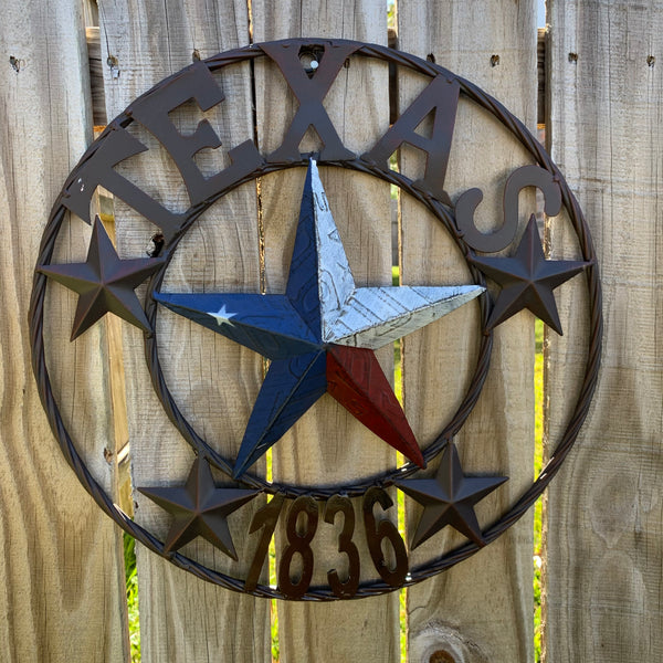 16", 24", 32", 34", 40" TEXAS 1836 LICENSE PLATE FLAG BARN STAR METAL WALL WESTERN HOME DECOR RED WHITE BLUE ART