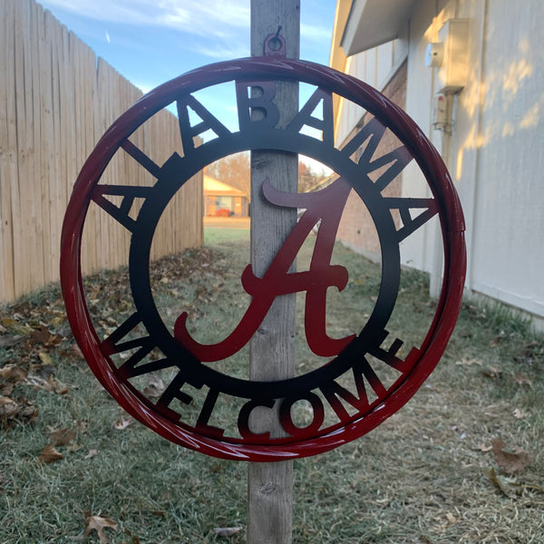 ALABAMA WELCOME RED & BLACK CUSTOM METAL VINTAGE SIGN TEAM HANDMADE