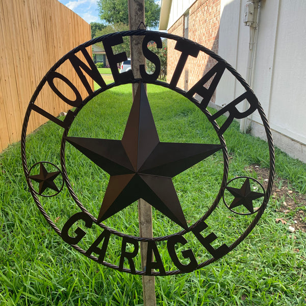 LONESTAR GARAGE STYLE CUSTOM BARN NAME STAR LONESTAR GARAGE METAL NAME BARN STAR WITH TWISTED ROPE RING 3d STAR ART WESTERN HOME DECOR RUSTIC BROWN