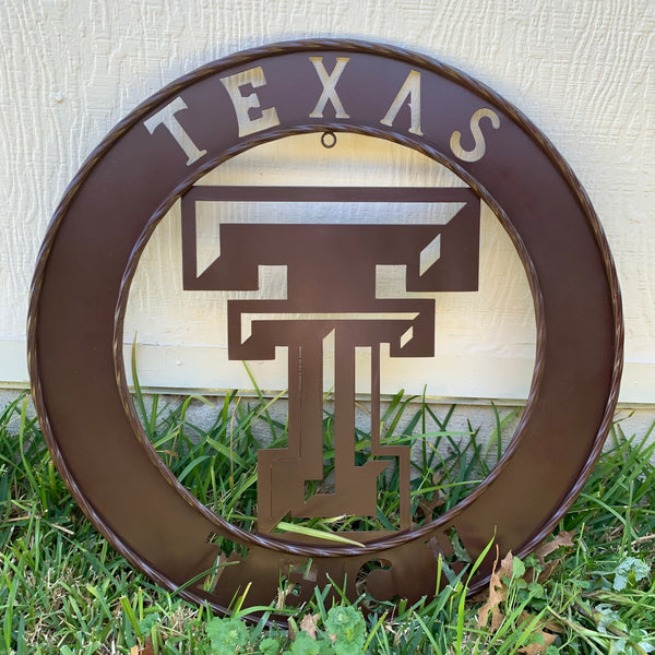 12", 18", 24", 32" TEXAS TECH BROWN WIDE BAND DISC RING CUSTOM METAL VINTAGE CRAFT SIGN HANDMADE TO ORDER
