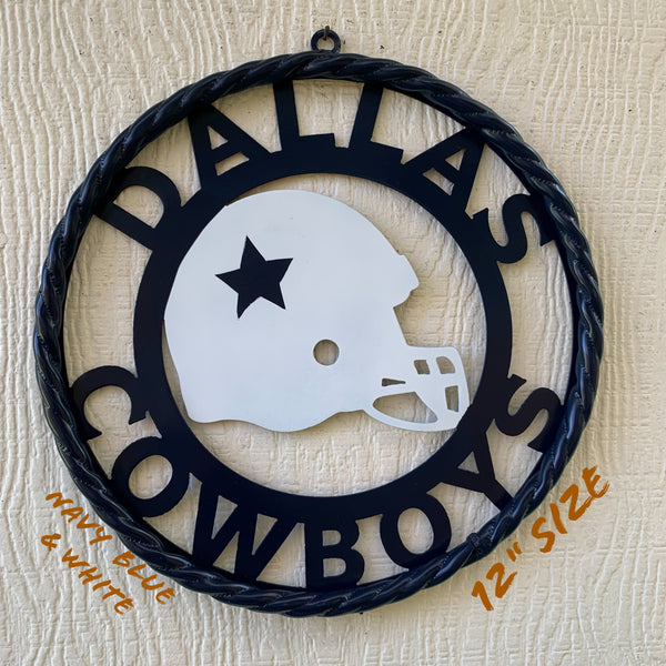 12", 18", 24", 32" DALLAS COWBOYS HELMET SIGN NAVY BLUE & WHITE METAL CUSTOM VINTAGE CRAFT WALL ART TEAM SIGN HANDMADE