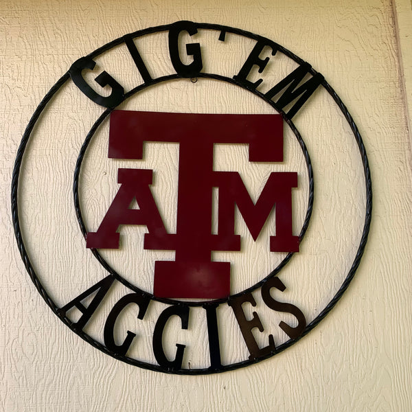 GIGEM AGGIES METAL CUSTOM VINTAGE CRAFT TEAM SIGN HANDMADE