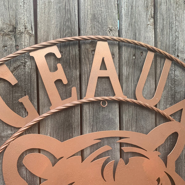 12",18", 24", 32", 36" GEAUX TIGERS HAMMERED COPPER CUSTOM METAL VINTAGE CRAFT SIGN TEAM HANDMADE