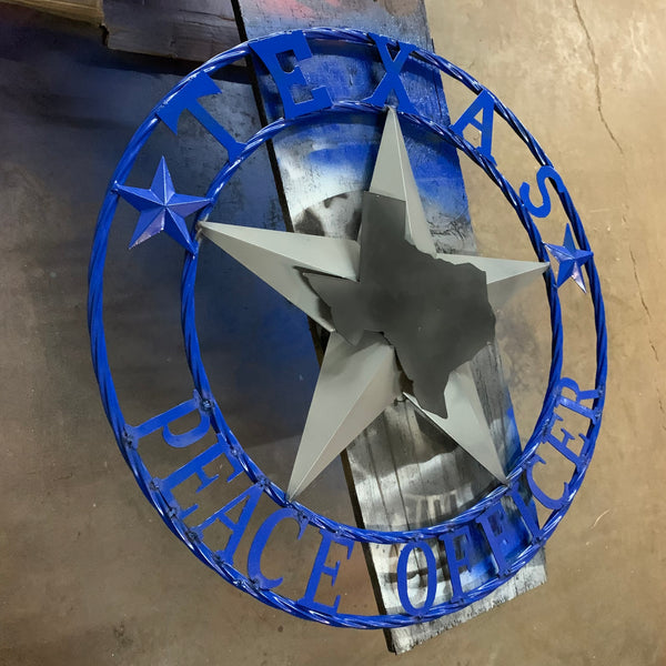 24", 32", 36",40" TEXAS PEACE OFFICER BARN CUSTOM STAR METAL WALL WESTERN HOME DECOR RUSTIC BLUE & GREY HANDMADE