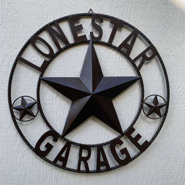 LONESTAR GARAGE STYLE CUSTOM BARN NAME STAR LONESTAR GARAGE METAL NAME BARN STAR WITH TWISTED ROPE RING 3d STAR ART WESTERN HOME DECOR RUSTIC BROWN
