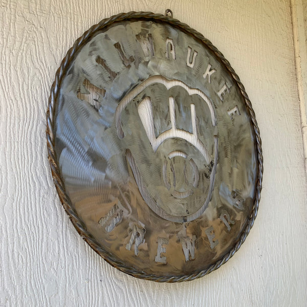 24" MILWAUKEE BREWERS RAW METAL WIDE BAND DISC STYLE CUSTOM METAL VINTAGE CRAFT TEAM SIGN HANDMADE