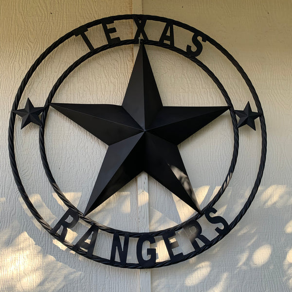 TEXAS RANGERS BLACK LONE STAR METAL TEAM WESTERN HOME DECOR CRAFT