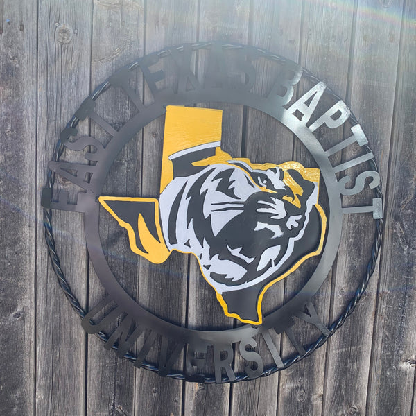 EAST TEXAS BAPTIST UNIVERSITY METAL CUSTOM VINTAGE CRAFT SIGN WALL ART TEAM HANDMADE
