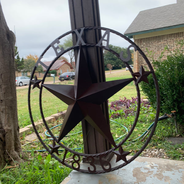 36" TEXAS 1836 BROWN BARN STAR METAL ART WESTERN HOME DECOR VINTAGE RUSTIC CRAFT ART