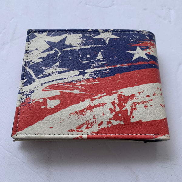 4.25" x 3.75" USA FLAG RED WHITE BLUE WALLET LEATHER BIFOLD WALLET NEW-- FREE SHIPPING