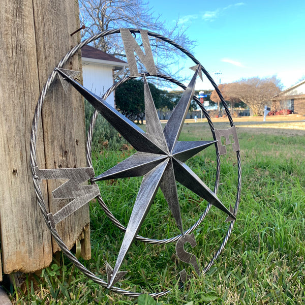 #SI_B8235 COMPASS 24" GREY METAL SIGN WESTERN HOME DECOR HANDMADE NEW