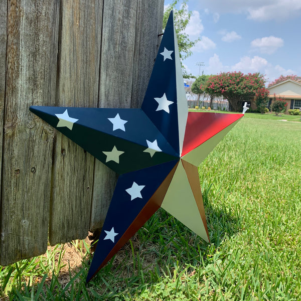 12",16",24",30",36" USA AMERICAN FLAG STAR STYLE #1 RED WHITE & BLUE METAL BARN STAR WALL ART HANDMADE STYLE# 1