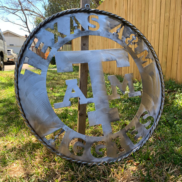 24" TEXAS A&M WIDE BAND RAW METAL CUSTOM VINTAGE CRAFT WALL ART TEAM SIGN HANDMADE