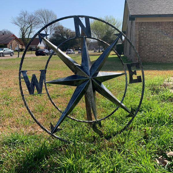 36" COMPASS GREY METAL ART WESTERN METAL ART HOME WALL DECOR RUSTIC GREY