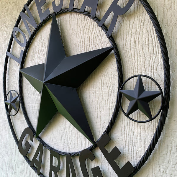 LONESTAR GARAGE STYLE CUSTOM BARN NAME STAR LONESTAR GARAGE METAL NAME BARN STAR WITH TWISTED ROPE RING 3d STAR ART WESTERN HOME DECOR RUSTIC BROWN