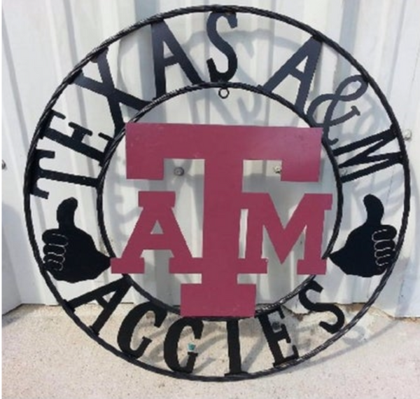TEXAS A&M, GIGEM AGGIES THUMBS UP METAL CUSTOM VINTAGE CRAFT TEAM SIGN HANDMADE