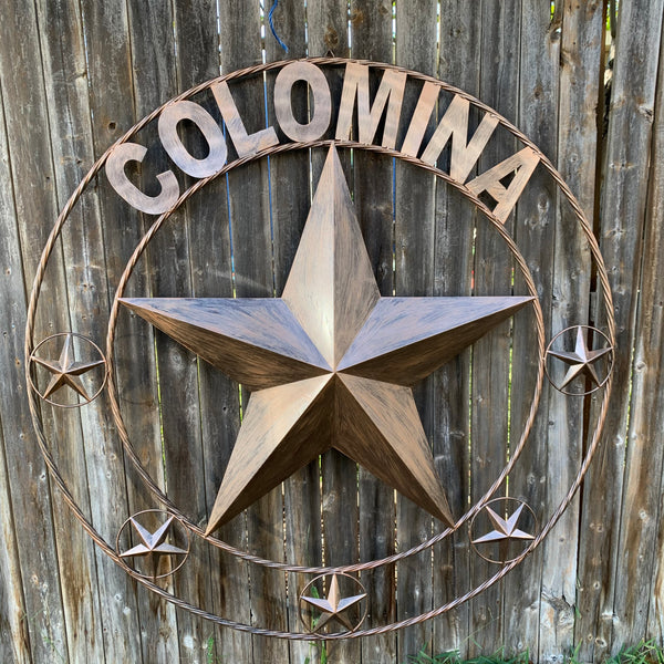 LOPEZ CUSTOM STAR NAME BARN METAL STAR 3d TWISTED ROPE RING WESTERN HOME DECOR RUSTIC  BRONZE HANDMADE 24",32",34",36",40",42",44",46",50"