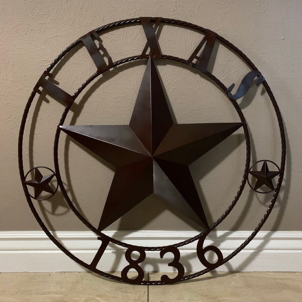 16",24", 32", 36" RUSTIC BROWN TEXAS 1836 BARN STAR METAL ART WESTERN HOME DECOR VINTAGE RUSTIC DARK BROWN NEW