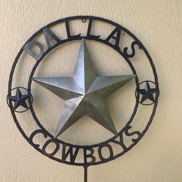 24" STAR & 34" STAKE DALLAS COWBOYS DECOR METAL ART WESTERN HOME WALL DECOR ALL SILVER & NAVY BLUE WITH 34" STAKE