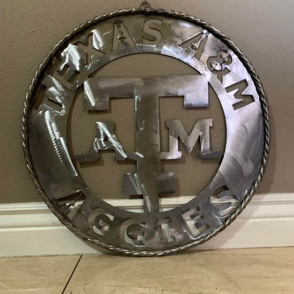 24" TEXAS A&M WIDE BAND RAW METAL CUSTOM VINTAGE CRAFT WALL ART TEAM SIGN HANDMADE
