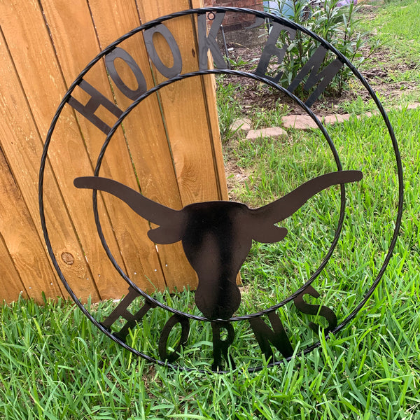 HOOKEM HORNS GLOSSY BLACK TEXAS LONGHORNS HOOK EM METAL CUSTOM VINTAGE CRAFT WALL ART TEAM SIGN HANDMADE