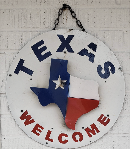 15" TEXAS WELCOME METAL SIGN WALL DISC ART WESTERN HOME DECOR BRAND NEW