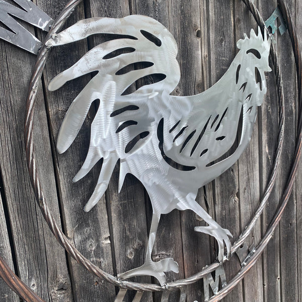 YOUR CUSTOM NAME ROOSTER LASERCUT RAW METAL ART WITH RING DESIGN WESTERN METAL ANIMAL ART HOME WALL DECOR BRAND NEW