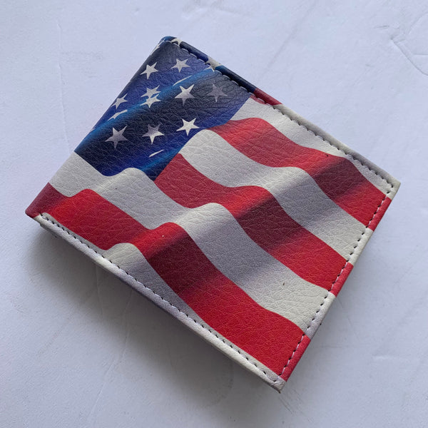 4.25" x 3.75" USA FLAG AMERICANA WALLET LEATHER BIFOLD WALLET NEW-- FREE SHIPPING