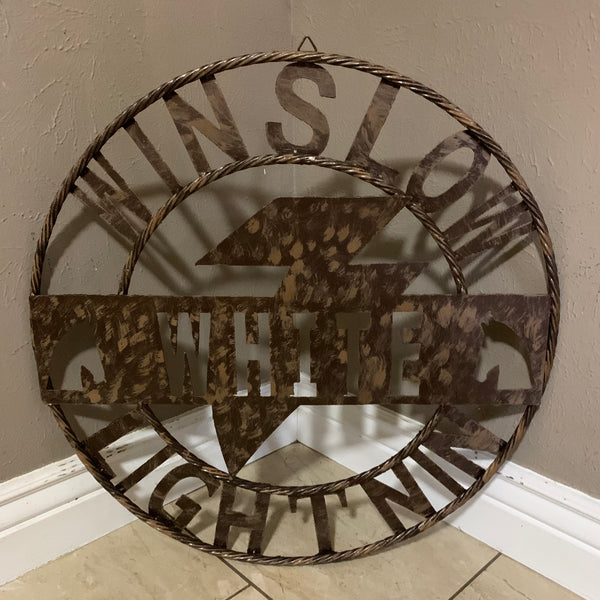 CUSTOM NAME LIGHTNIN HORSE SIGN RAW METAL BARN ROPE RING WESTERN HOME DECOR HANDMADE 24",32",36"
