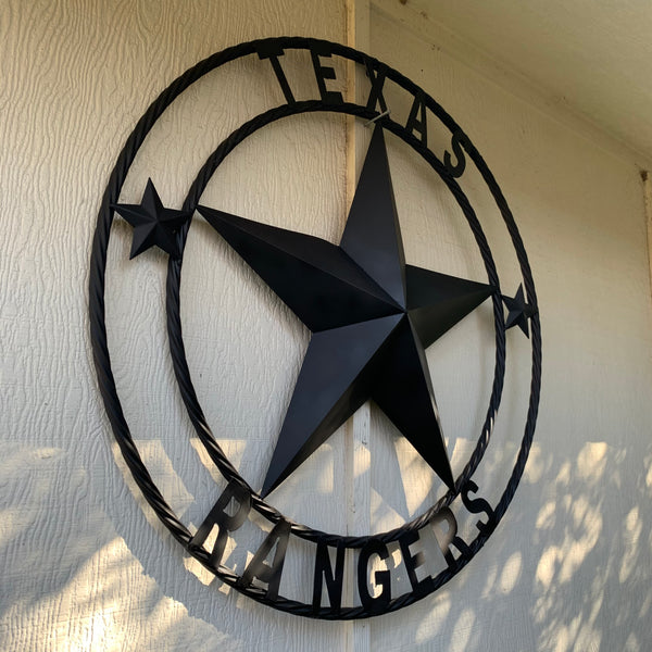 TEXAS RANGERS BLACK LONE STAR METAL TEAM WESTERN HOME DECOR CRAFT