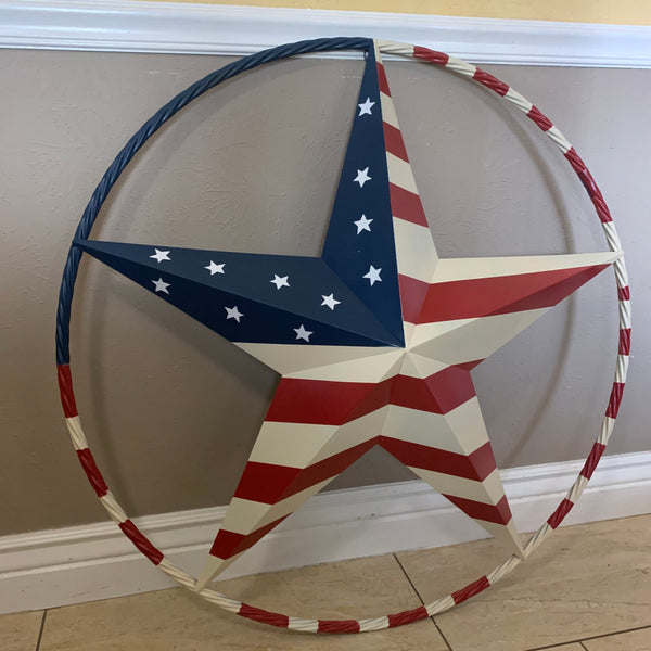USA AMERICANA FLAG STAR METAL RED WHT BLUE STAR WESTERN HOME DECOR HANDMADE 12",16",24",32"36",38",40",48"