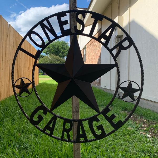 LONESTAR GARAGE STYLE CUSTOM BARN NAME STAR LONESTAR GARAGE METAL NAME BARN STAR WITH TWISTED ROPE RING 3d STAR ART WESTERN HOME DECOR RUSTIC BROWN