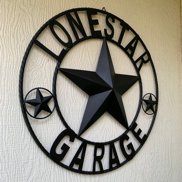 LONESTAR GARAGE STYLE CUSTOM BARN NAME STAR LONESTAR GARAGE METAL NAME BARN STAR WITH TWISTED ROPE RING 3d STAR ART WESTERN HOME DECOR RUSTIC BROWN