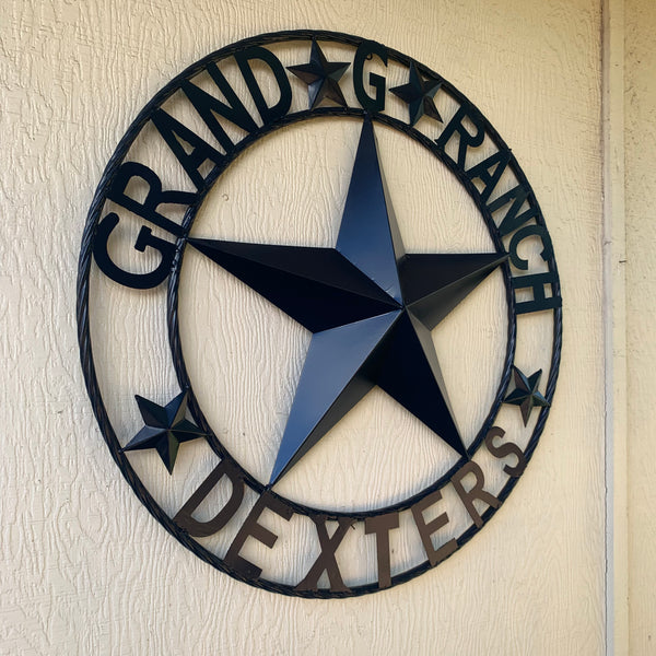 GRAND G RANCH STYLE CUSTOM NAME STAR RUSTIC NAVY BLUE METAL BARN STAR ROPE RING WESTERN HOME DECOR HANDMADE
