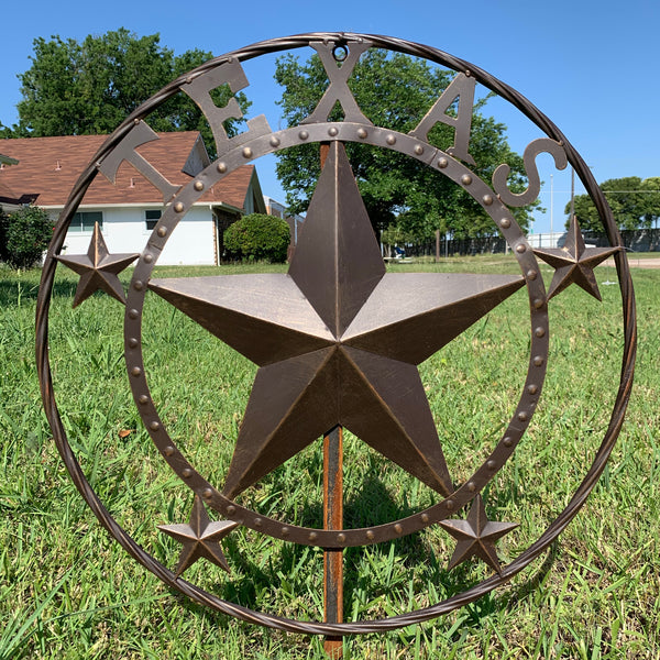 24" TEXAS BARN STAR BEADED METAL ART WESTERN HOME DECOR VINTAGE RUSTIC DARK BRONZE