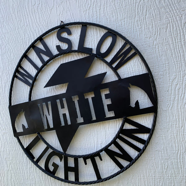 CUSTOM NAME LIGHTNIN HORSE SIGN RAW METAL BARN ROPE RING WESTERN HOME DECOR HANDMADE 24",32",36"