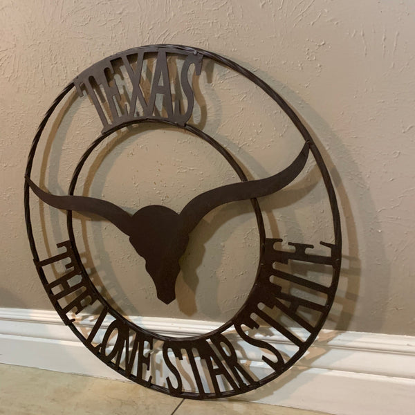 #DE22373 TEXAS THE LONE STAR STATE 24" LONGHORNS METAL WALL ART WESTERN HOME DECOR BRAND NEW